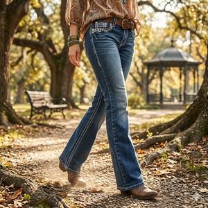 Grace in LA Jeans Women‎ Size 28 Blue Bootcut Embellished Thick Stitch Denim Y2K